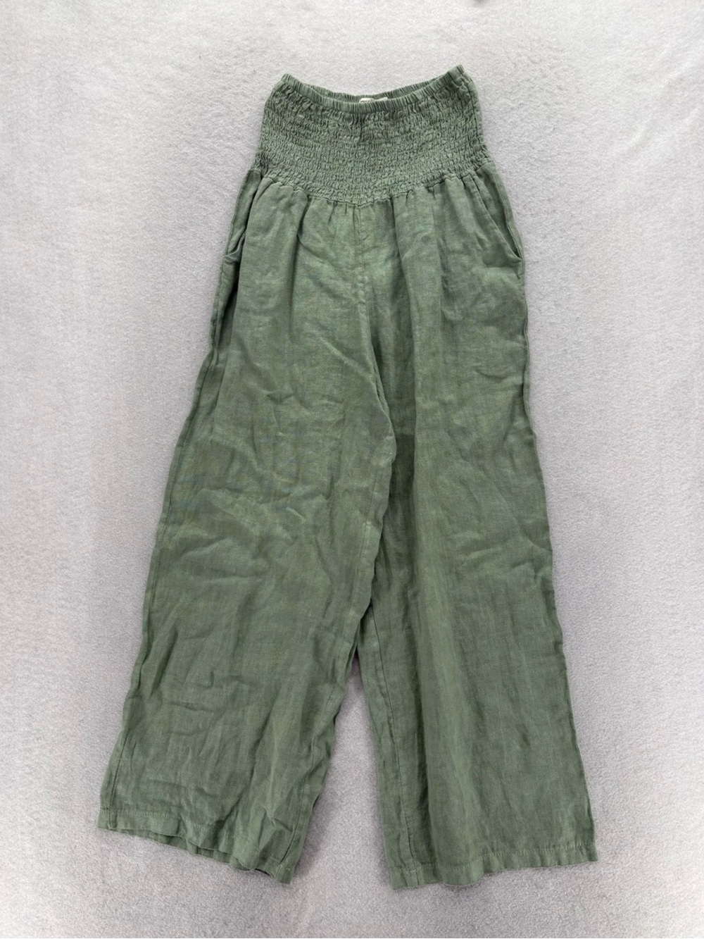 Terzo Millennio Linen Wide Leg Crop Pants Womens Made in Italy